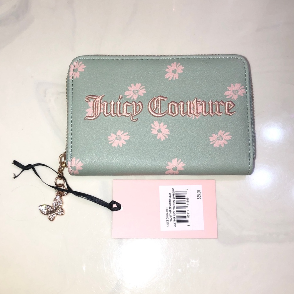 Juicy Couture Frosty Green Pink Clay Daisy For Juicy Essential ZA Wallet NWT
